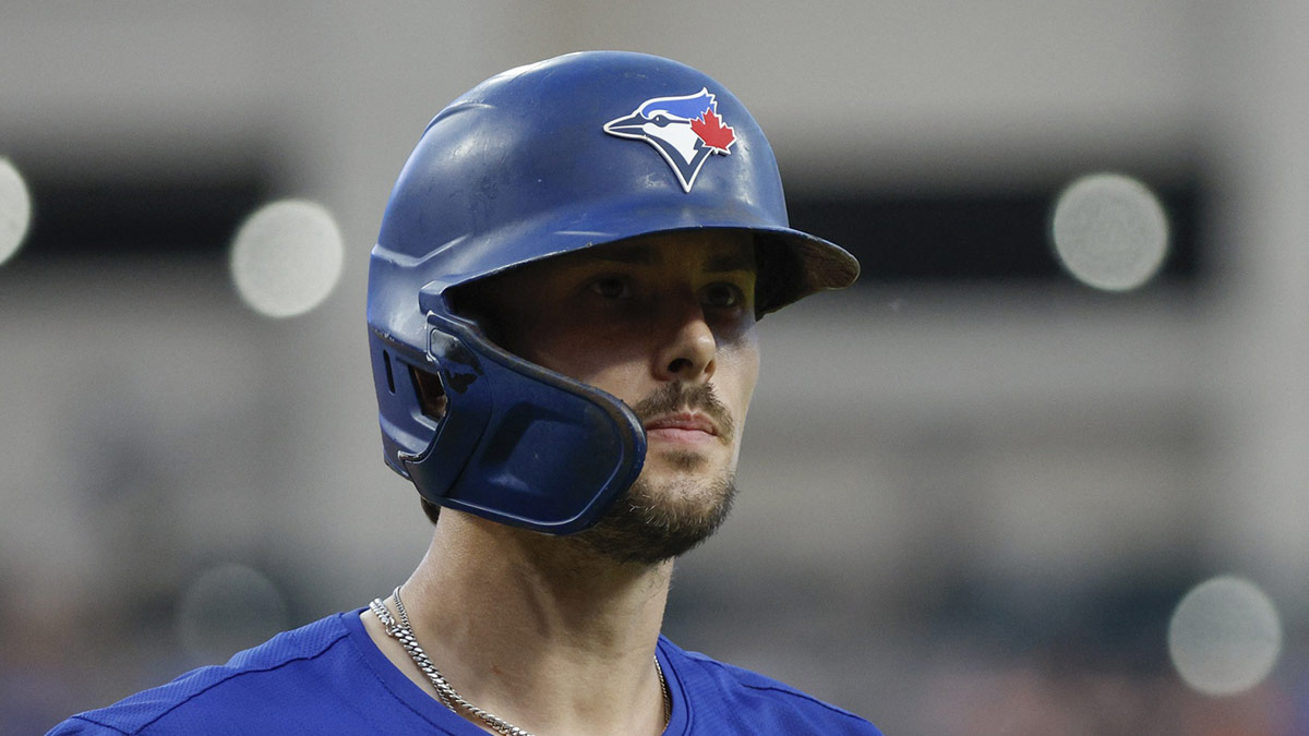 Toronto Blue Jays second baseman Cavan Biggio (8) looks on after an at bat during the seventh inning of the game against the Detroit Tigers at Comerica Park.