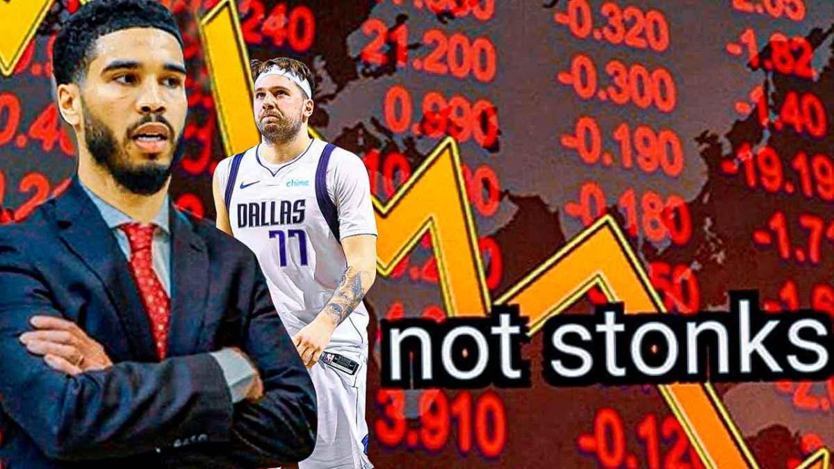 Luka Doncic and Jason Tatum in the "not stonks meme."