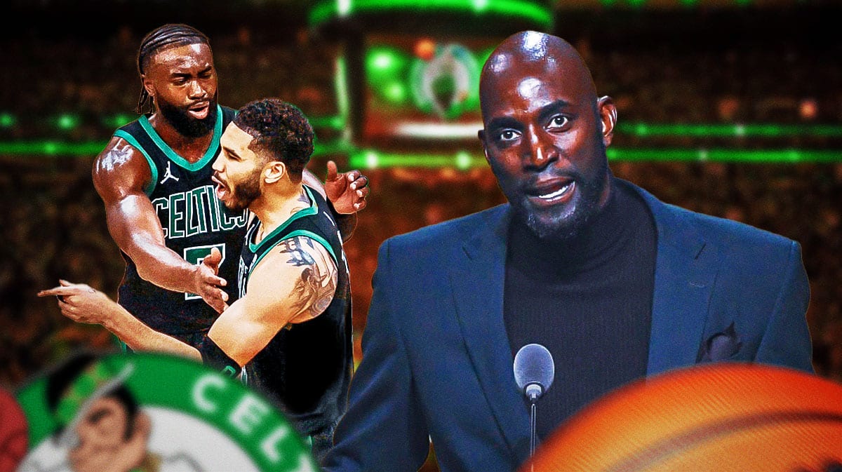 Jaylen Brown, Jayson Tatum, and Kevin Garnett