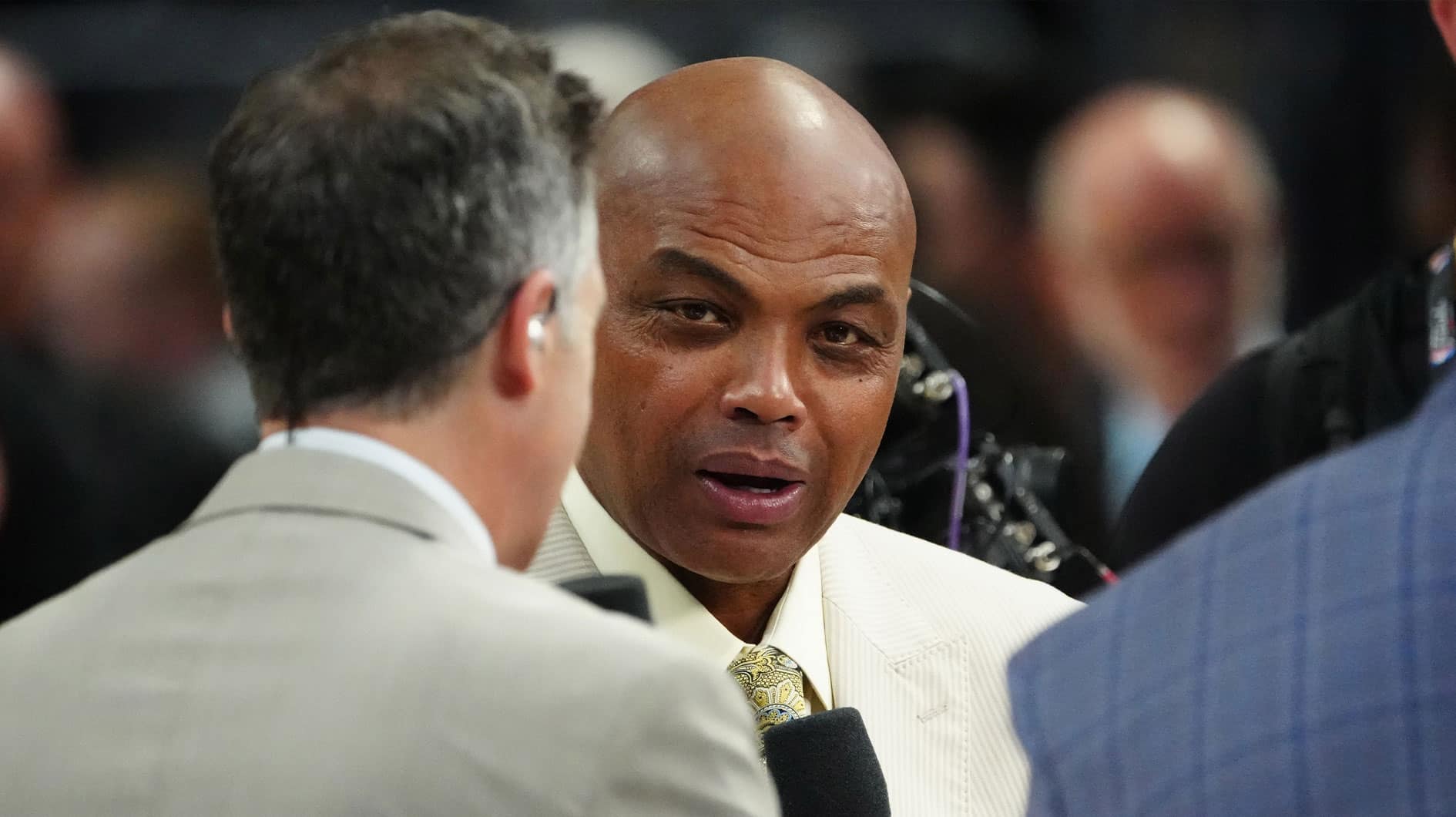 TNT sports analyst Charles Barkley speaks before game two between the Miami Heat and the Denver Nuggets in the 2023 NBA Finals at Ball Arena. Mandatory Credit: Ron Chenoy-USA TODAY Sports