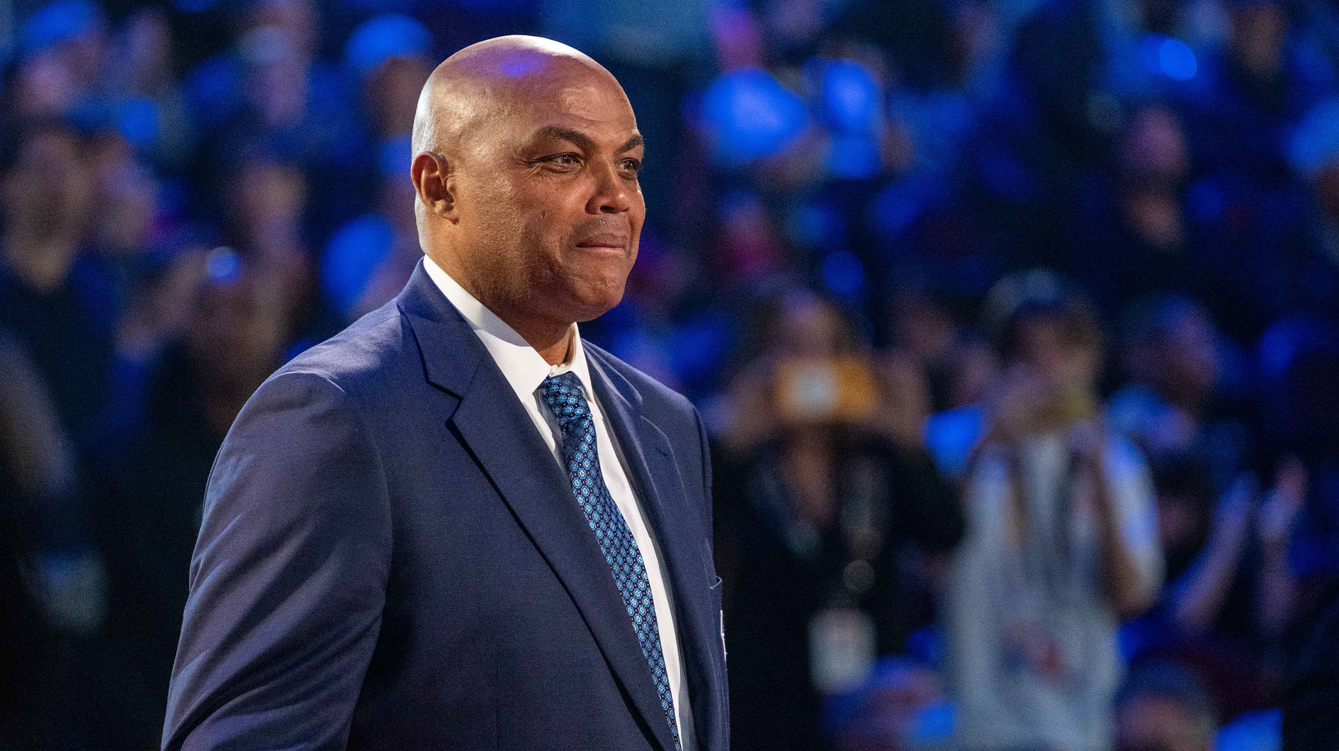 NBA great Charles Barkley is honored for being selected to the NBA 75th Anniversary Team during halftime in the 2022 NBA All-Star Game at Rocket Mortgage FieldHouse. 
