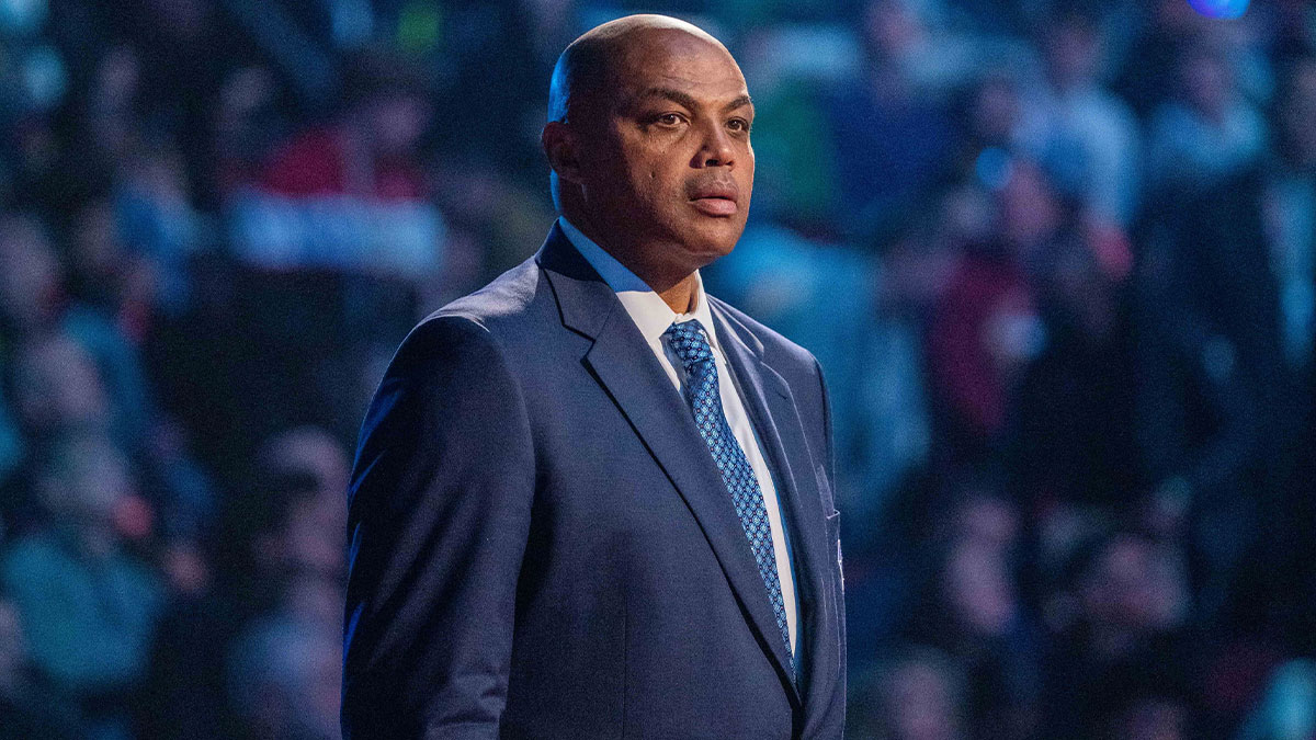  NBA great Charles Barkley is honored for being selected to the NBA 75th Anniversary Team during halftime in the 2022 NBA All-Star Game at Rocket Mortgage FieldHouse. 