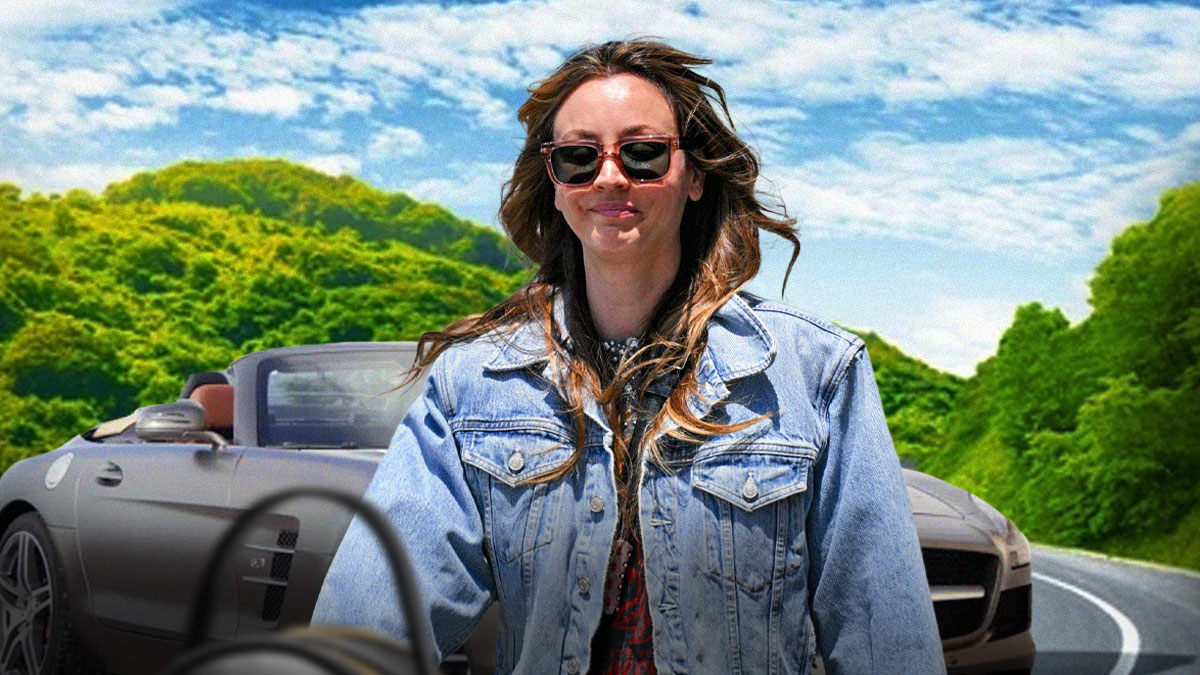 Kaley Cuoco in front of a car from her collection.
