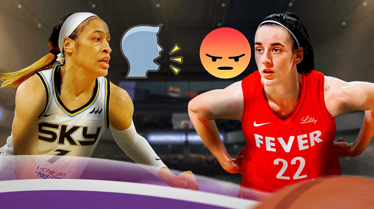 Sky's Chennedy Carter talking to Fever's Caitlin Clark