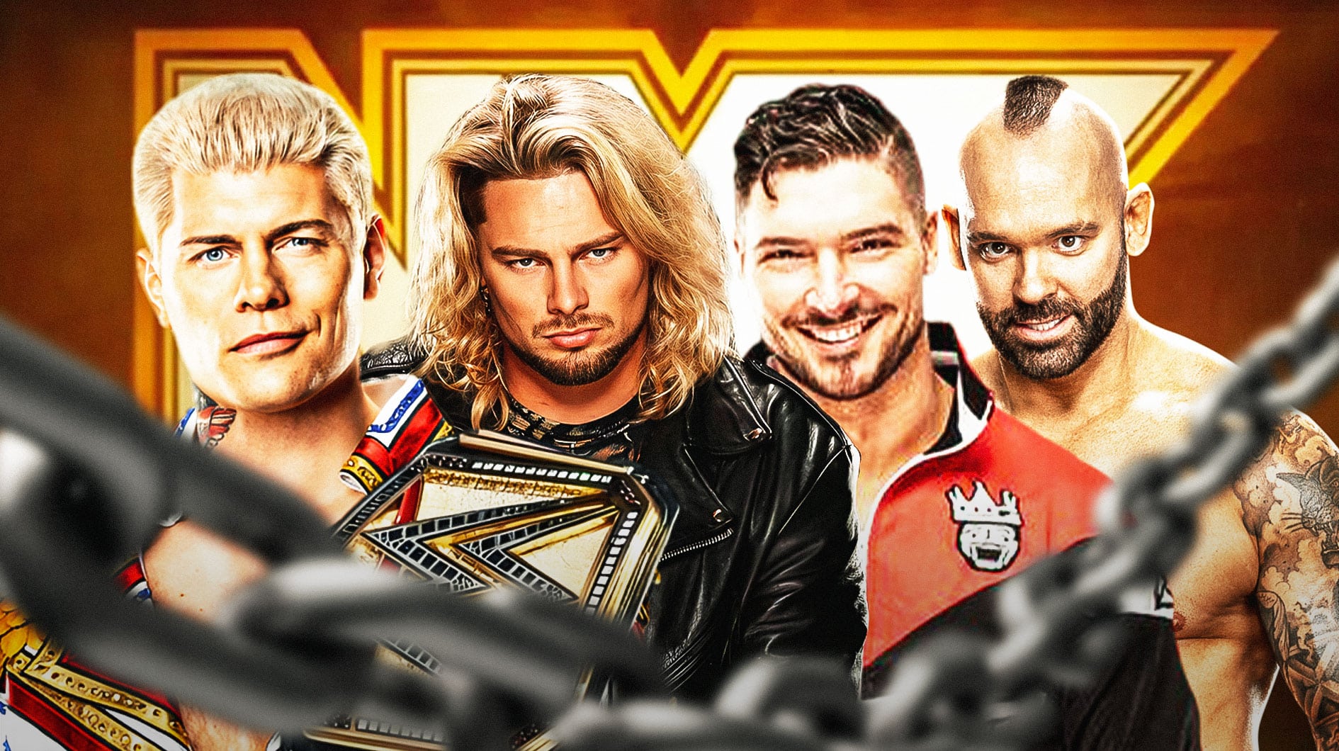 Cody Rhodes, Lexis King, Ethan Page, and Shawn Spears with the NXT logo as the background.
