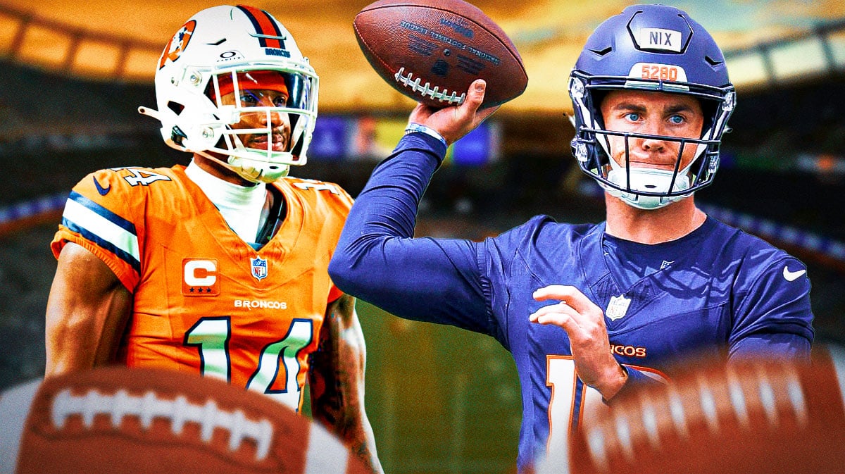 Broncos' Courtland Sutton on the left, and Bo Nix on the right.