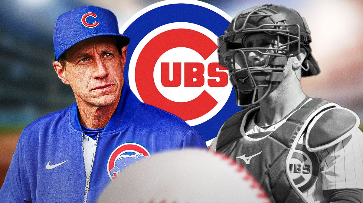 Cubs Craig Counsell next to a black and white Yan Gomes