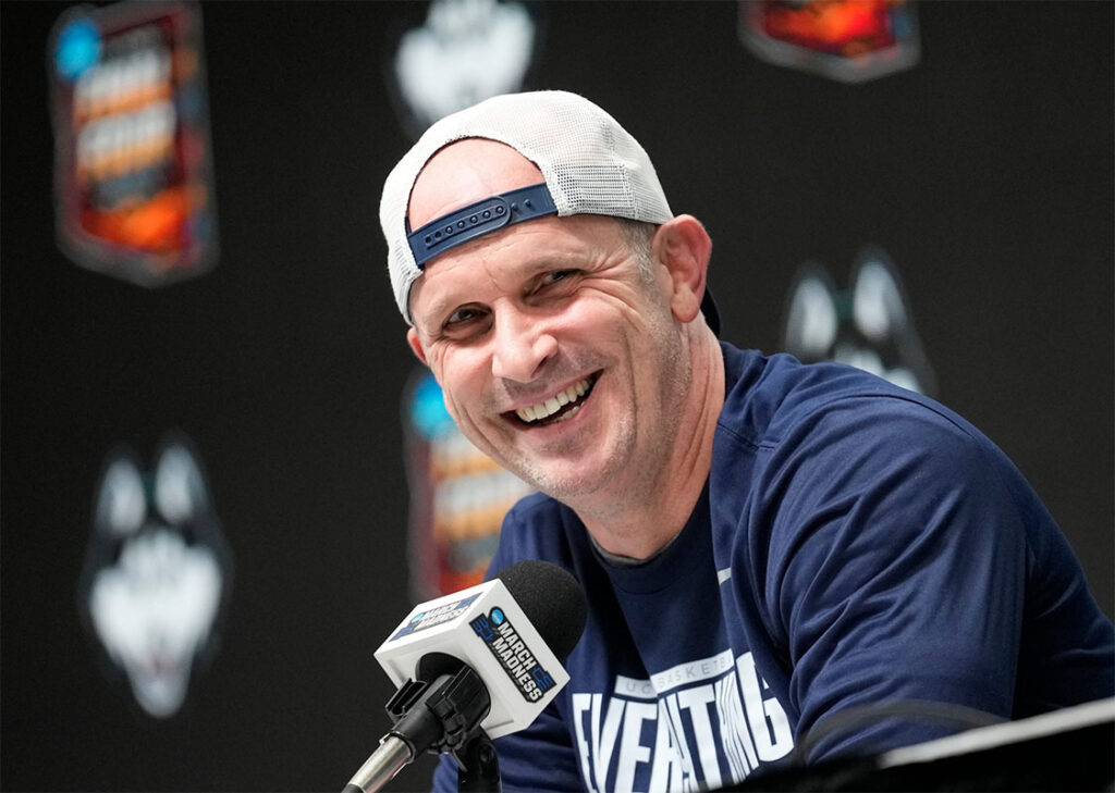 Connecticut Huskies head coach Dan Hurley speaks at a press conference during practice before the 2024 Final Four of the NCAA Tournament at State Farm Stadium on Friday, April 5, 2024.