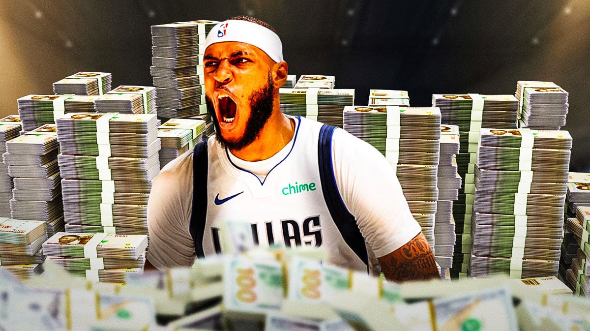 Daniel Gafford surrounded by piles of cash.