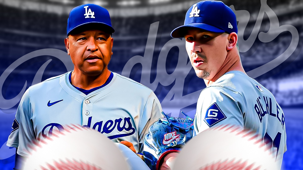 Dodgers' Dave Roberts stands next to Walker Buehler after hip injury