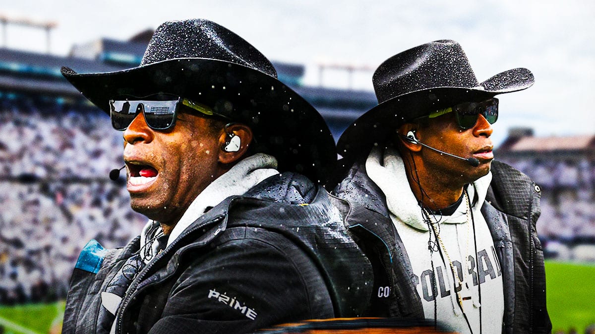 Colorado football coach Deion Sanders looking angry.
