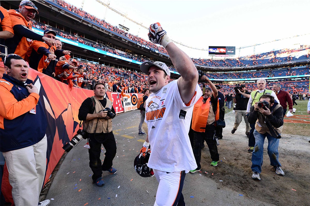 Denver Broncos wide receiver Wes Welker (83) following the 26-16 victory against the New England Patriots in the 2013 AFC Championship football game