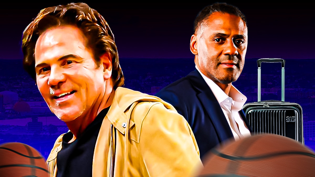 Tom Gores looking serious. Troy Weaver with a luggage