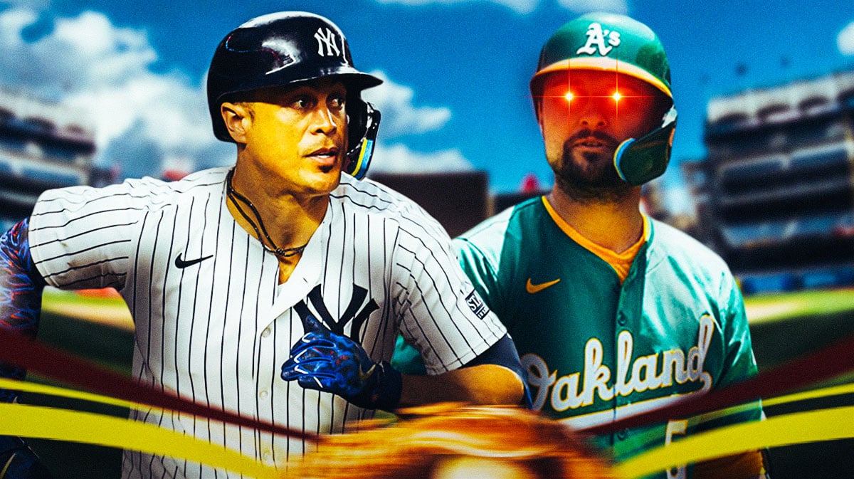 Giancarlo Stanton stares at J.D. Davis with laser eyes