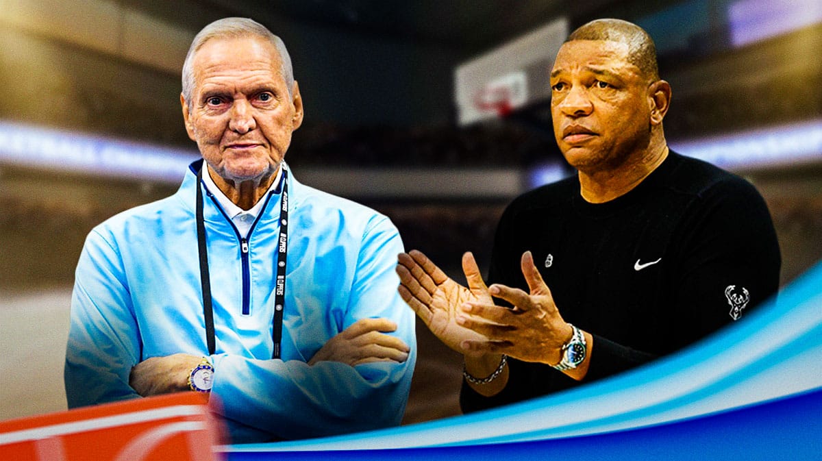 Lakers, Doc Rivers, Jerry West, Jerry West death, Jerry West Lakers, Doc Rivers and Jerry West with Lakers arena in the background