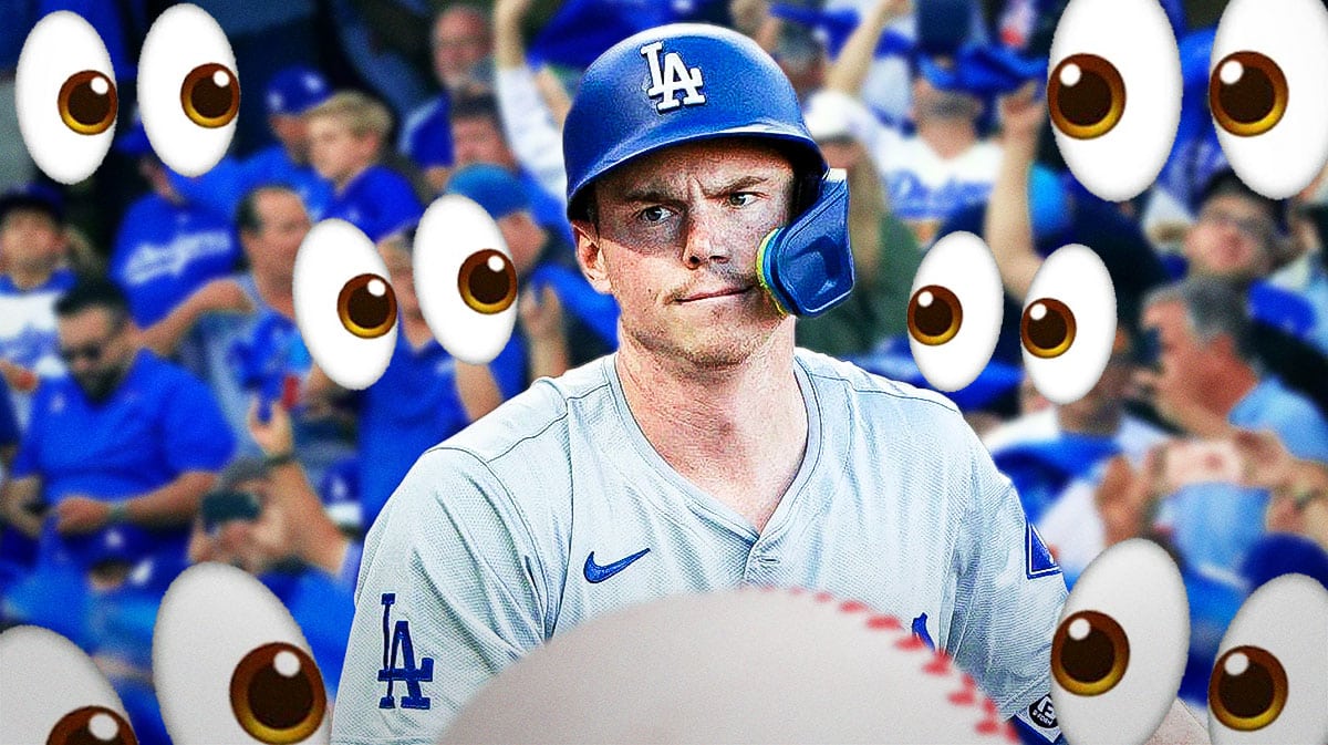 Will Smith on one side, a bunch of Los Angeles Dodgers fans on the other side with stars in their eyes