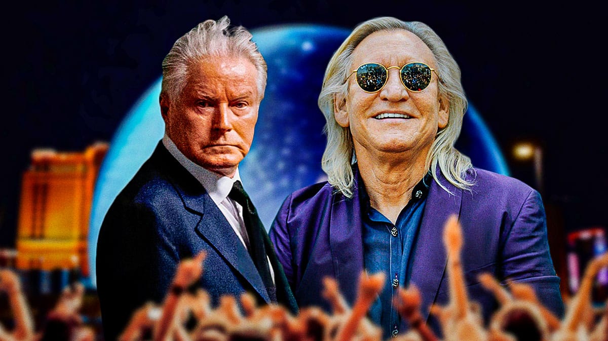 Eagles members Don Henley and Joe Walsh in front of Las Vegas Sphere.