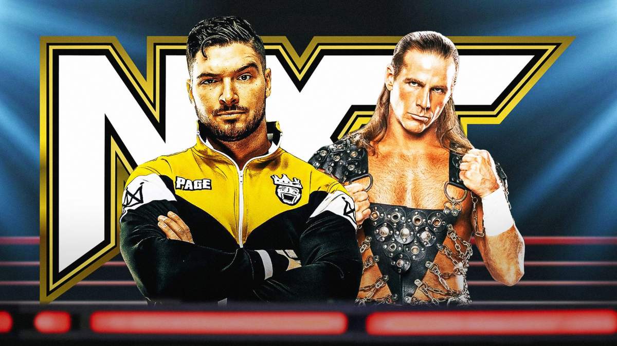 Ethna Page and Shawn Michaels with the NXT logo as the background.
