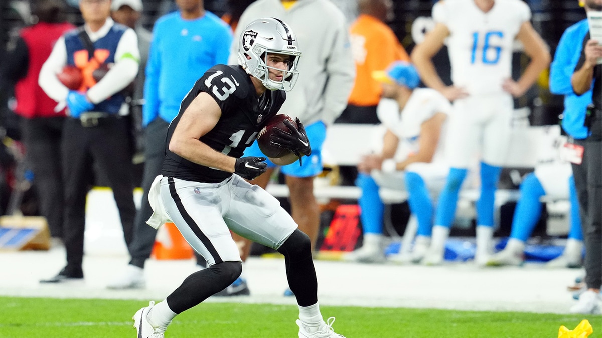 Las Vegas Raiders wide receiver Hunter Renfrow (13) runs against the Los Angeles Chargers in the first quarter at Allegiant Stadium. 