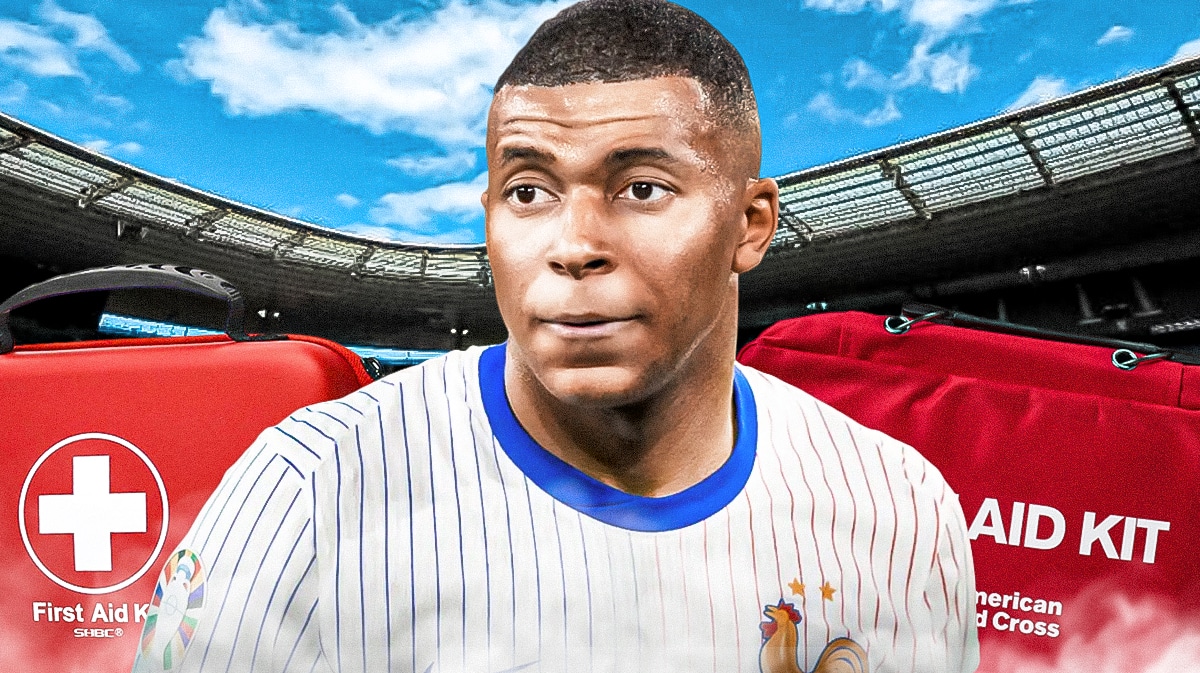 Photo: Kylian Mbappe looking serious in France jersey with medical kits around him
