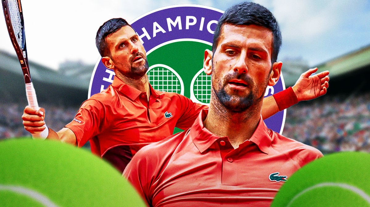 Novak Djokovic with Wimbledon logo