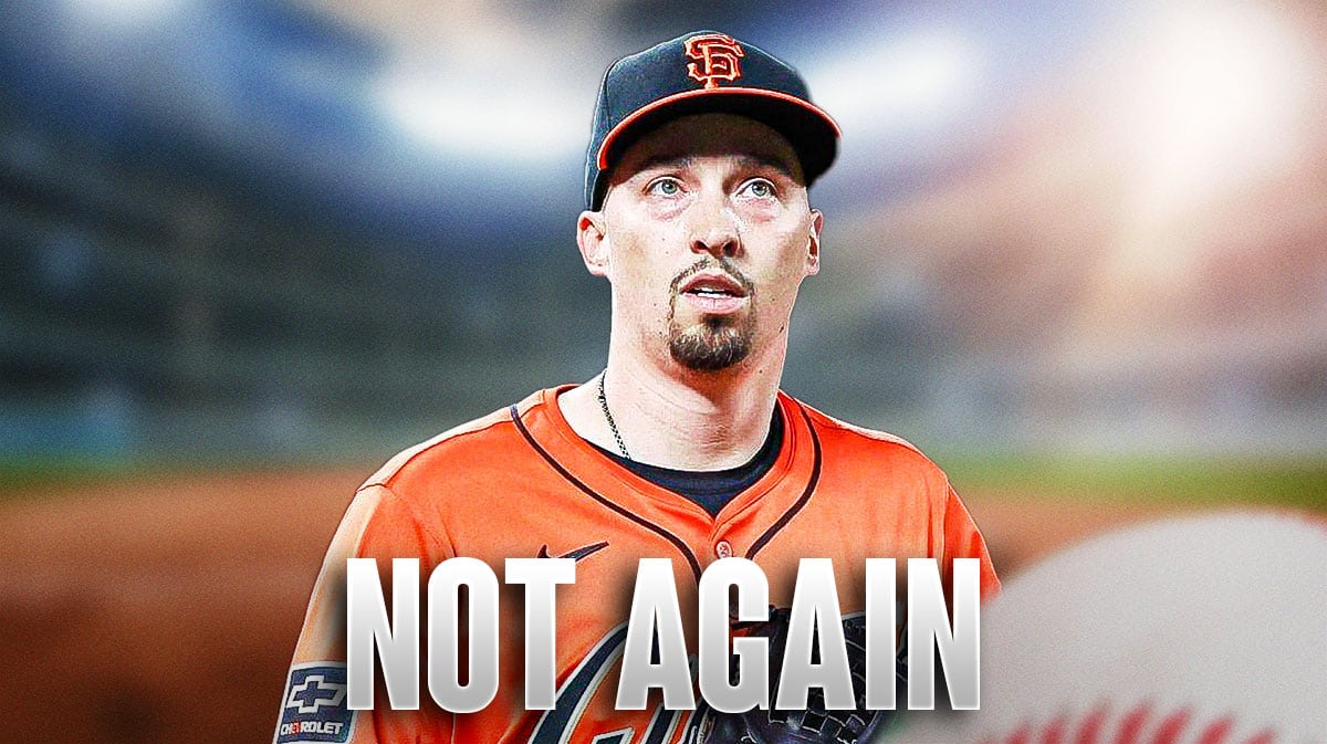 Giants' Blake Snell frustrated, with caption below: NOT AGAIN
