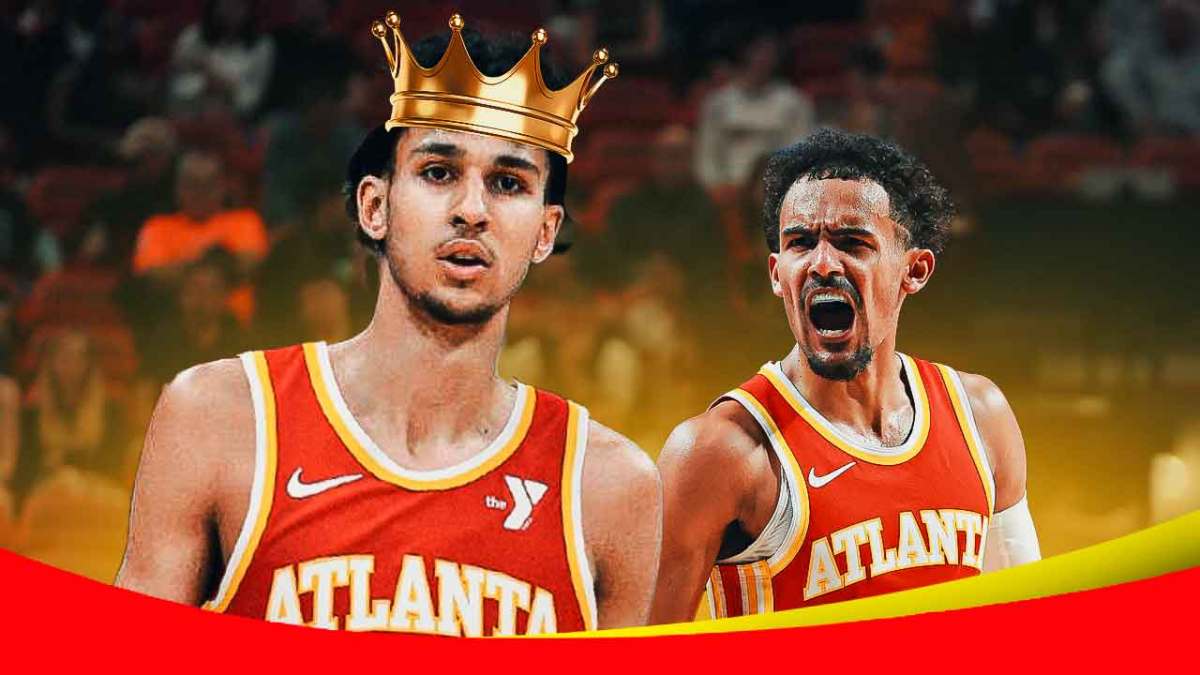 Trae Young with Hawks 2024 NBA Draft pick Zaccharie Risacher