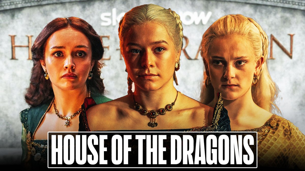 Olivia Cooke as Alicent, Emma D'Arcy as Rhaenyra, Phia Saban as Helaena, House of the Dragons