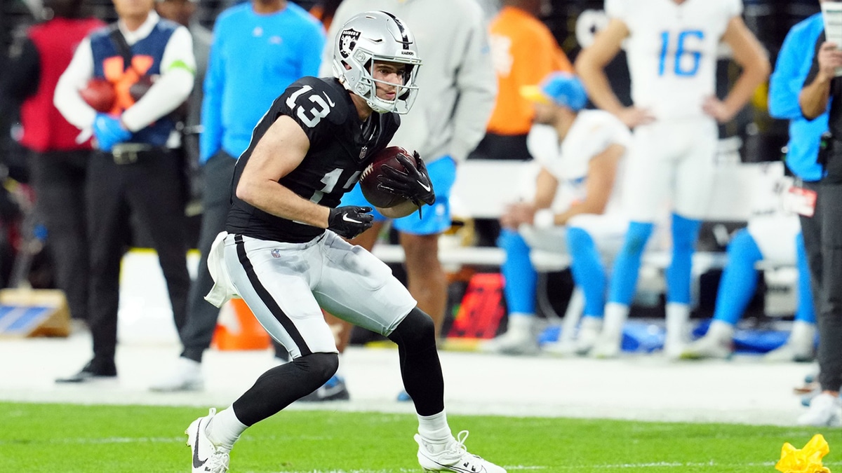Las Vegas Raiders wide receiver Hunter Renfrow (13) runs against the Los Angeles Chargers in the first quarter at Allegiant Stadium. 