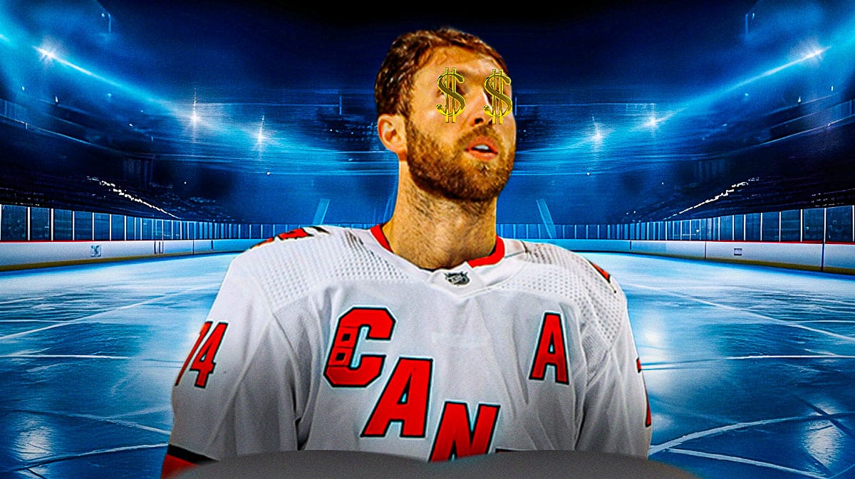 Jaccob Slavin with dollar signs on his eyes
