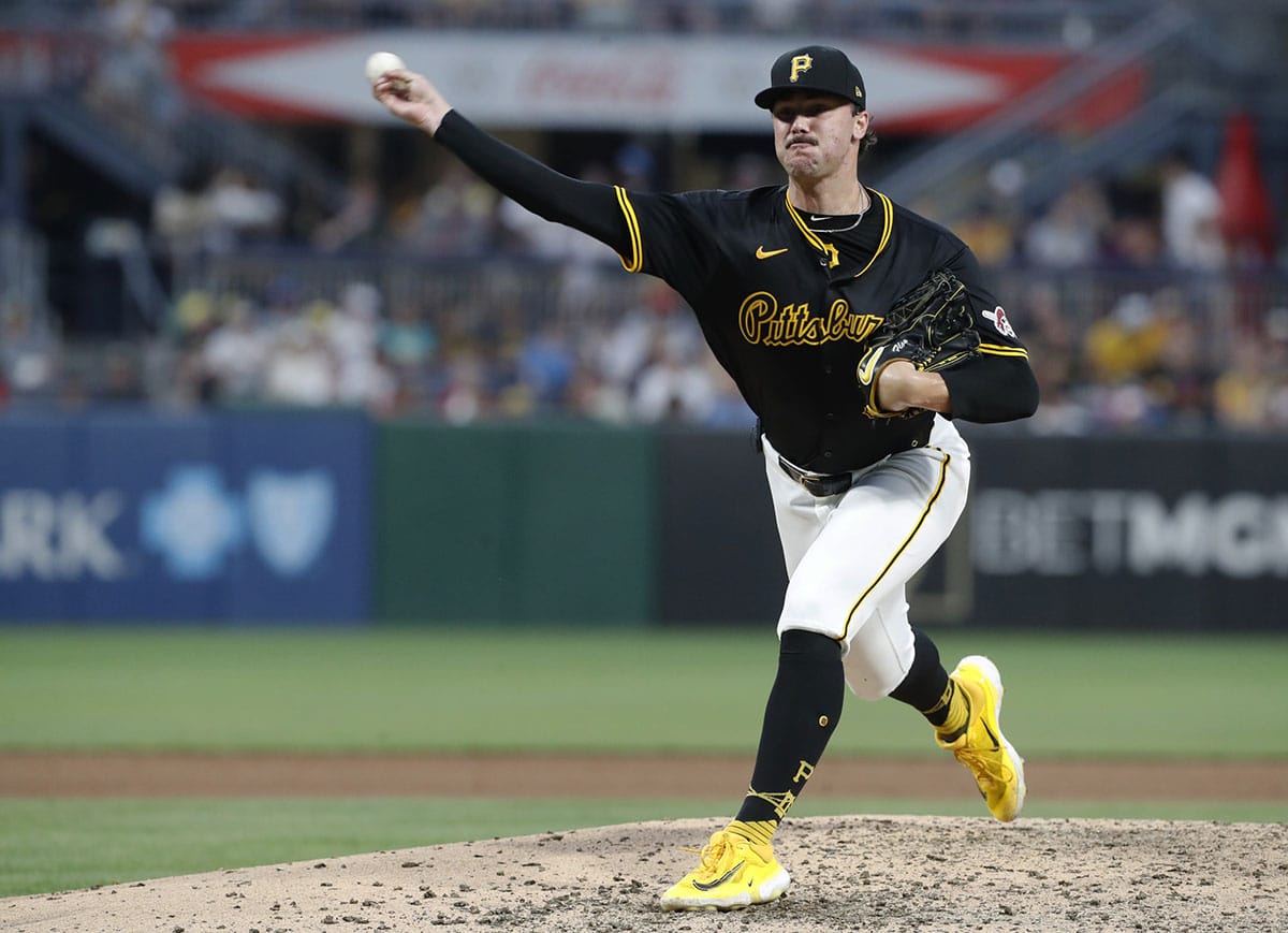  Pittsburgh Pirates starting pitcher Paul Skenes (30) pitches against the Cincinnati Reds during the fifth inning at PNC Park.