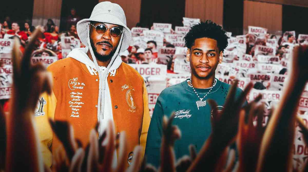 Carmelo Anthony and Kiyan Anthony in front of the Indiana Hoosiers crowd