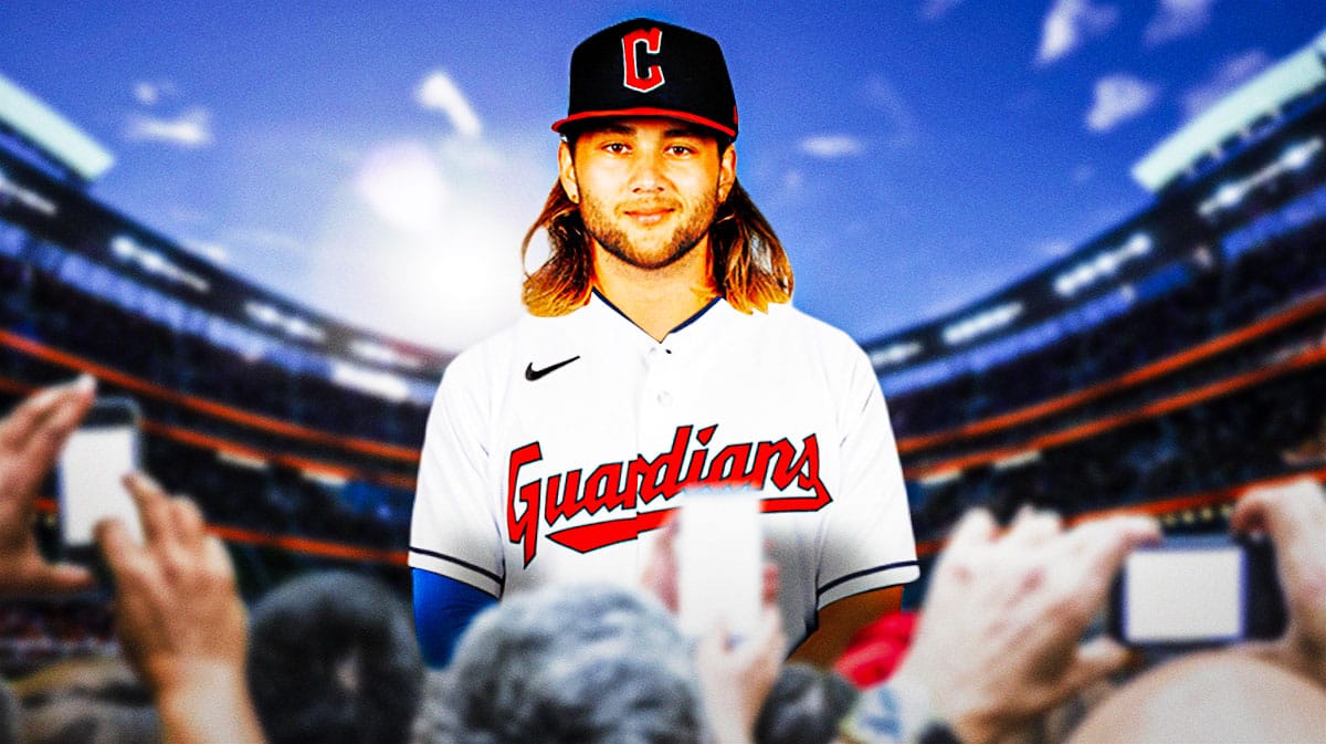 Bo Bichette in a Cleveland Guardians uniform at Progressive Field.