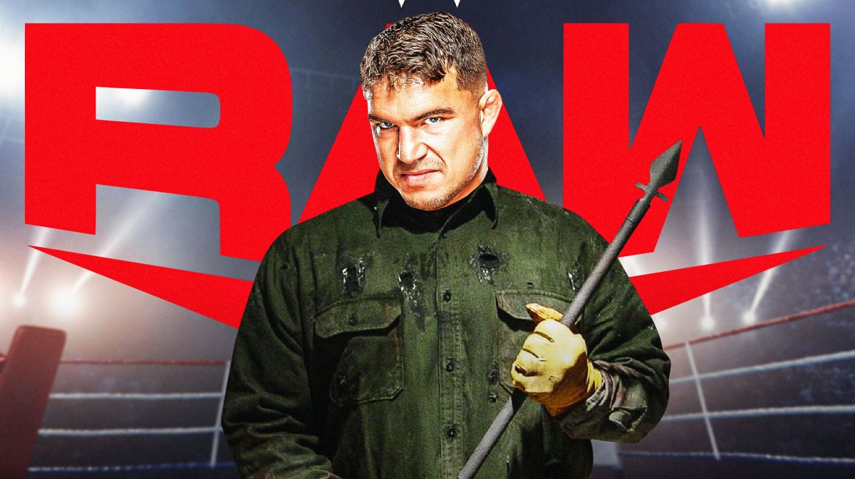 Chad Gable's head on Jason Voorhees body with the RAW logo as the background.