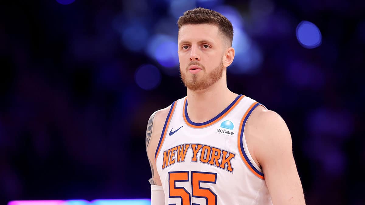 New York Knicks center Isaiah Hartenstein (55) reacts during the third quarter of game seven of the second round of the 2024 NBA playoffs against the Indiana Pacers at Madison Square Garden. Mandatory Credit: Brad Penner-USA TODAY Sports