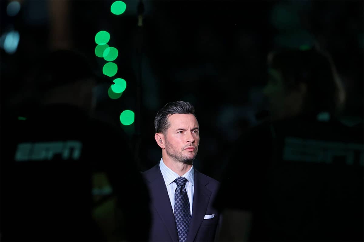 ESPN analyst JJ Redick looks on before game two of the 2024 NBA Finals between the Boston Celtics and the Dallas Mavericks at TD Garden.