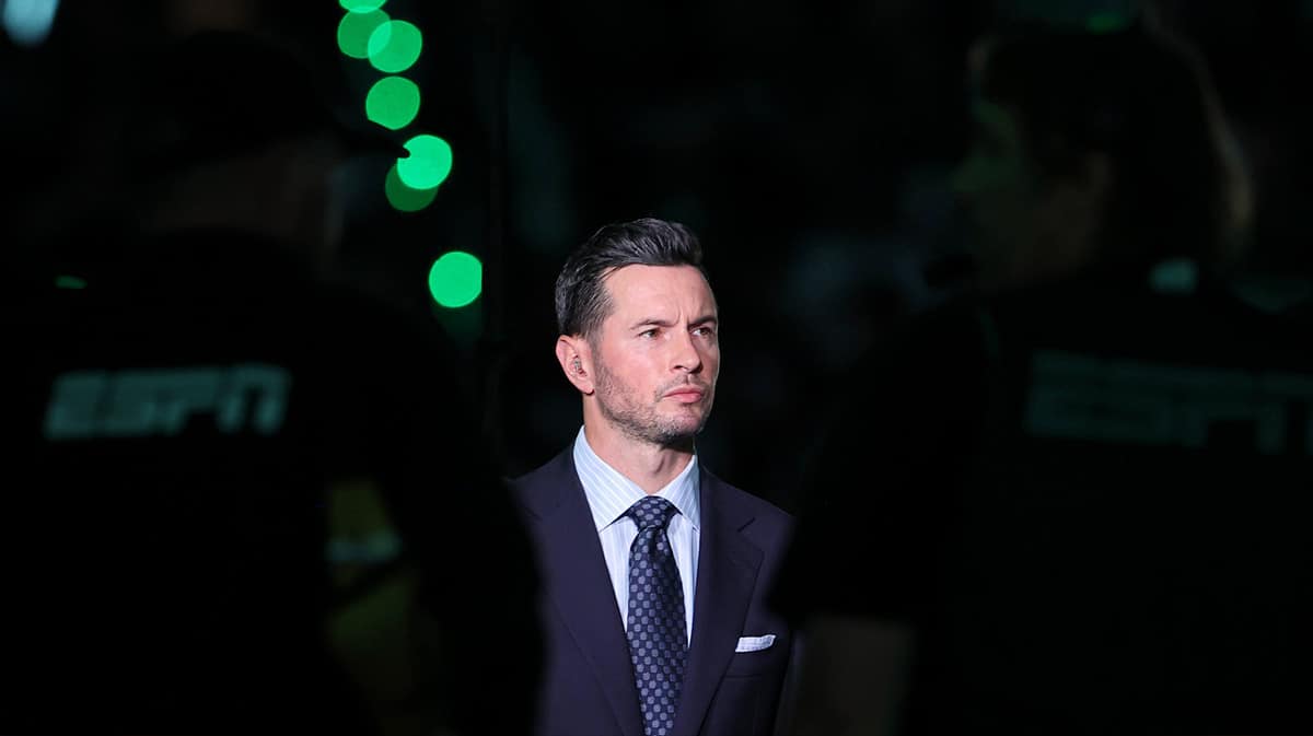 Prospective Lakers coach JJ Redick looks on before game two of the 2024 NBA Finals