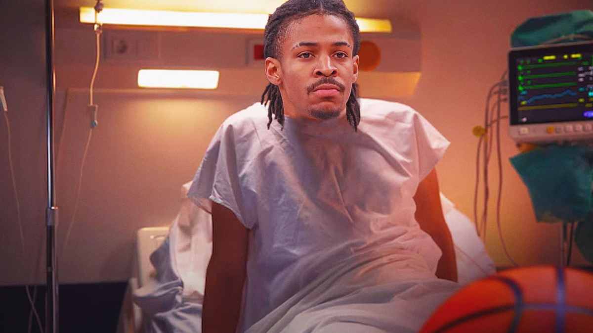 Image: Ja Morant looking sad, sitting in hospital room and staring at a basketball