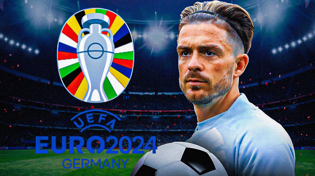 Jack Grealish in front of the Euro 2024 logo