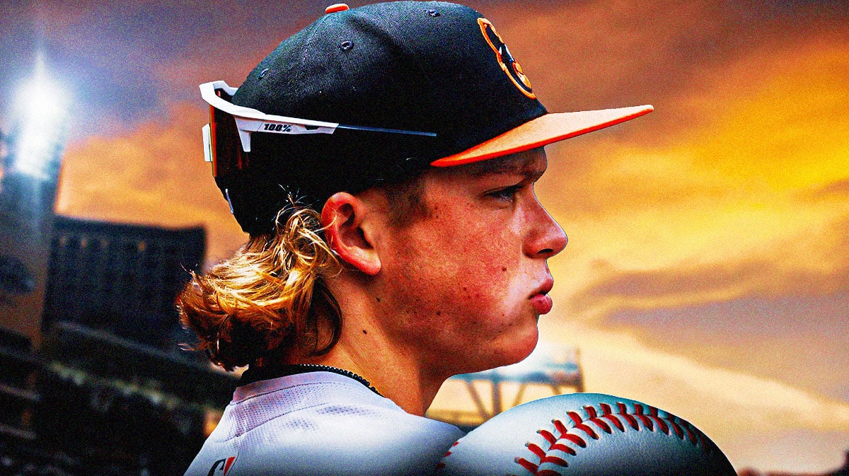 Orioles' Jackson Holliday looking serious.