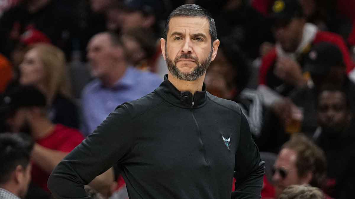 Charlotte Hornets head coach James Borrego on the bench during the game against the Atlanta Hawks during the first half at State Farm Arena.