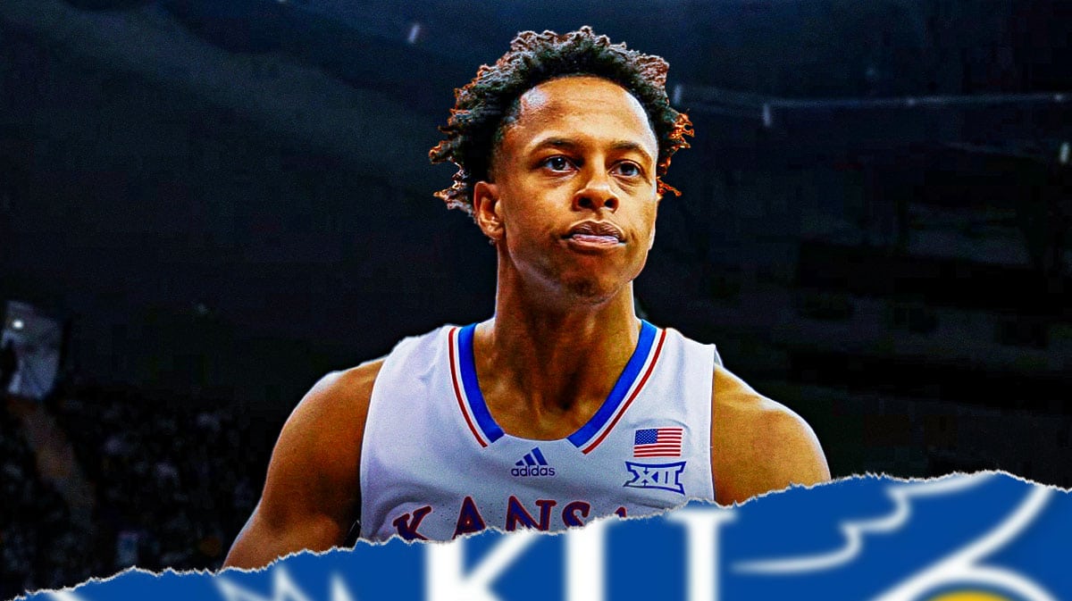 Kansas basketball, Jayhawks, Bill Self, Elmarko Jackson, Elmarko Jackson injury, Elmarko Jackson looking sad if there's a picture like that available, with Kansas basketball arena in the background