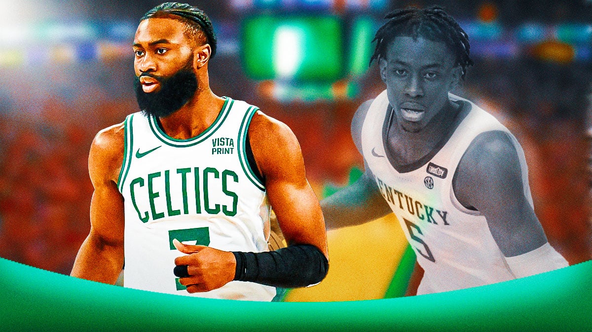 Boston Celtics' Jaylen Brown on the left, Kentucky basketball star Terrence Clarke on the right.