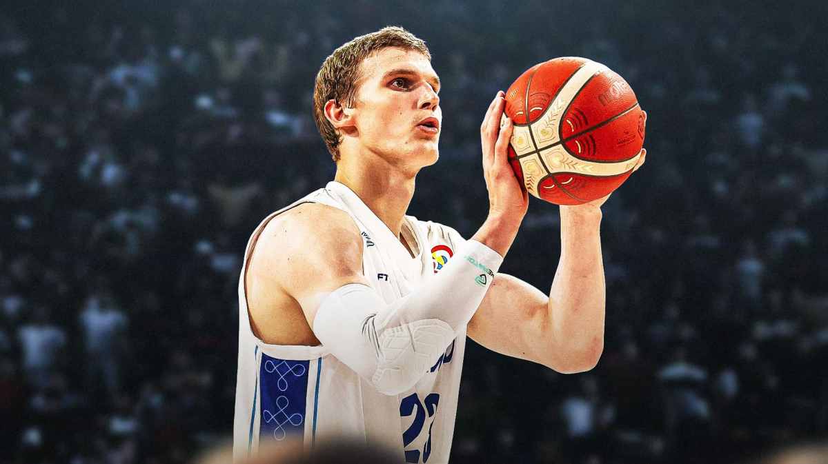 Jazz forward Lauri Markkanen poses in Finland Olympics gear