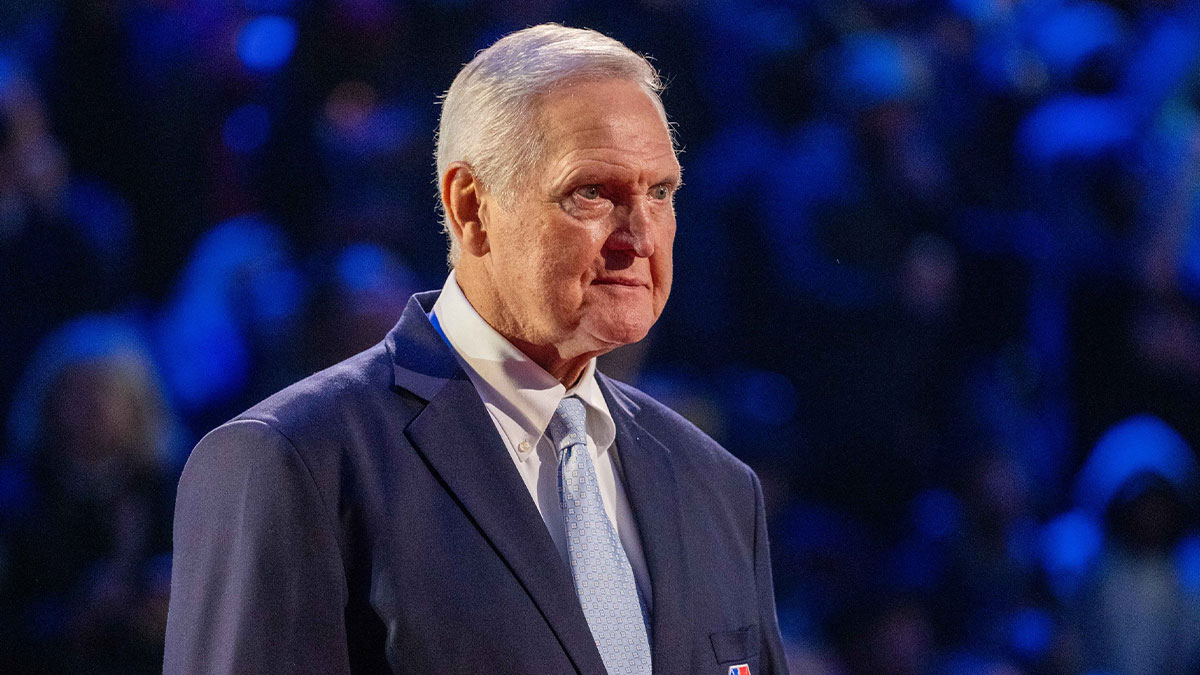 NBA great Jerry West is honored for being selected to the NBA 75th Anniversary Team during halftime in the 2022 NBA All-Star Game at Rocket Mortgage FieldHouse. 