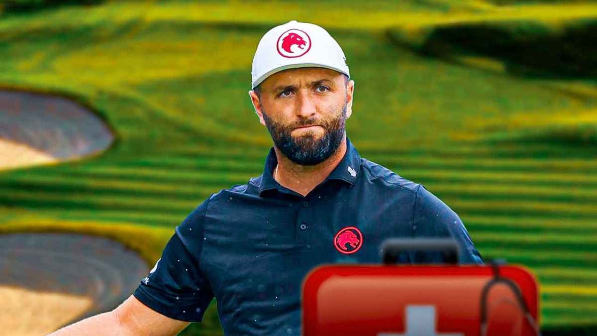 LIV golfer Jon Rahm with medical kit in front of him