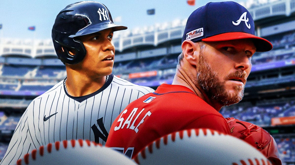 New York Yankee Juan Soto on left, on the right is Braves' Chris Sale.