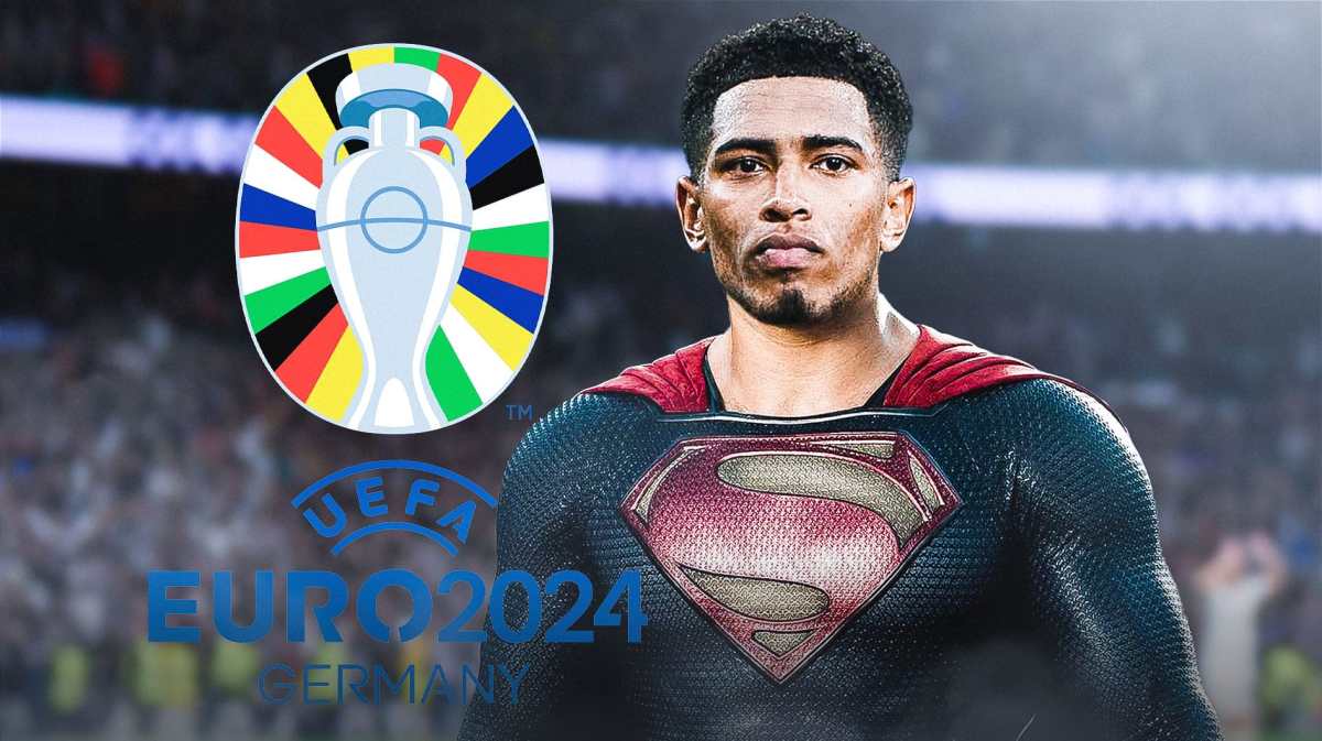 Jude Bellingham as Superman in front of the Euro 2024 logo