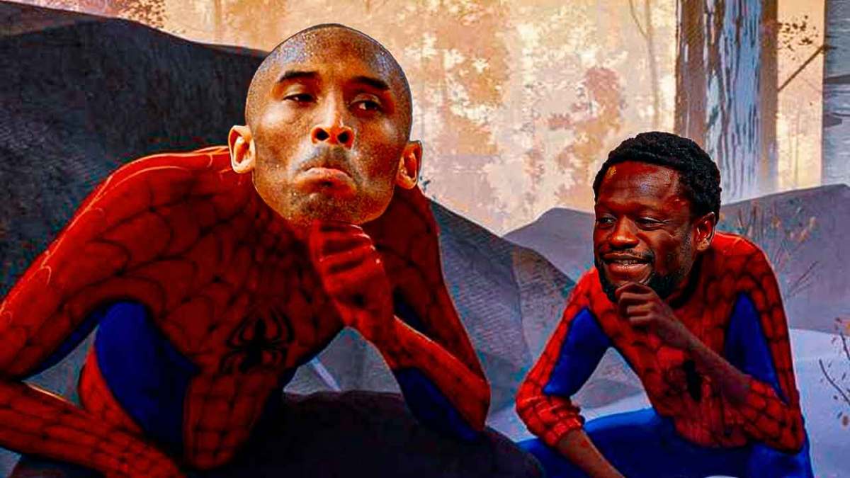 Learning to be Spider-man meme but Miles Morales head replaced with Julius Randle and Peter Parker's head is Kobe Bryant