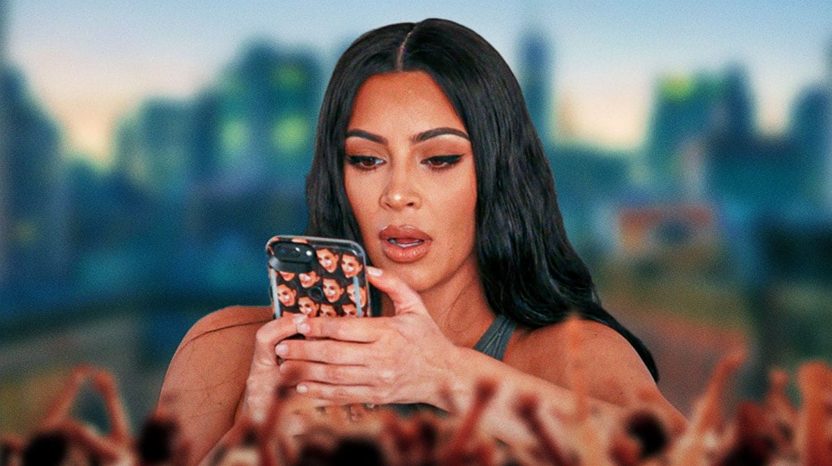 Kim Kardashian on a cell phone.